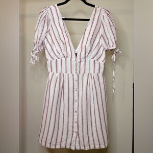 Forever 21 Casual Mini Dress White With Red & Blue Stripes V Neck